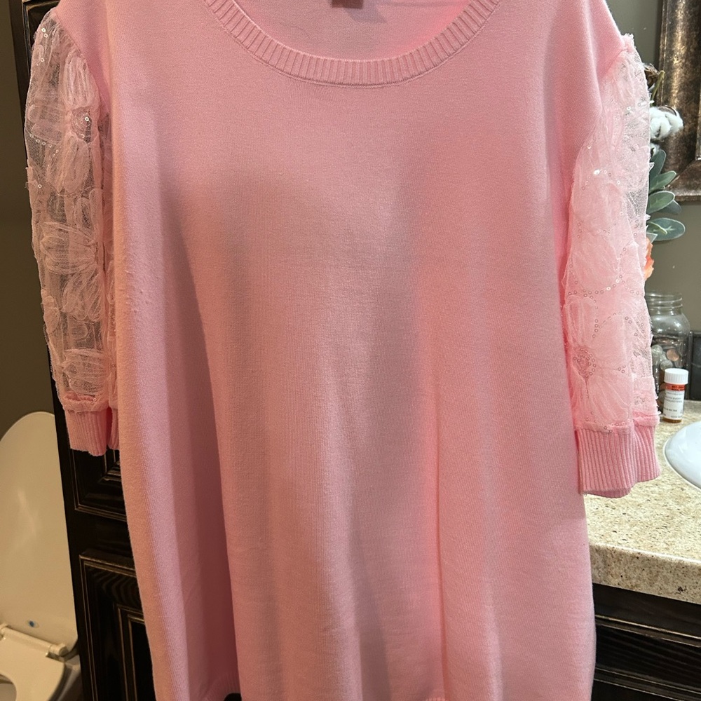 Pink Sweater with Lace Sleeves